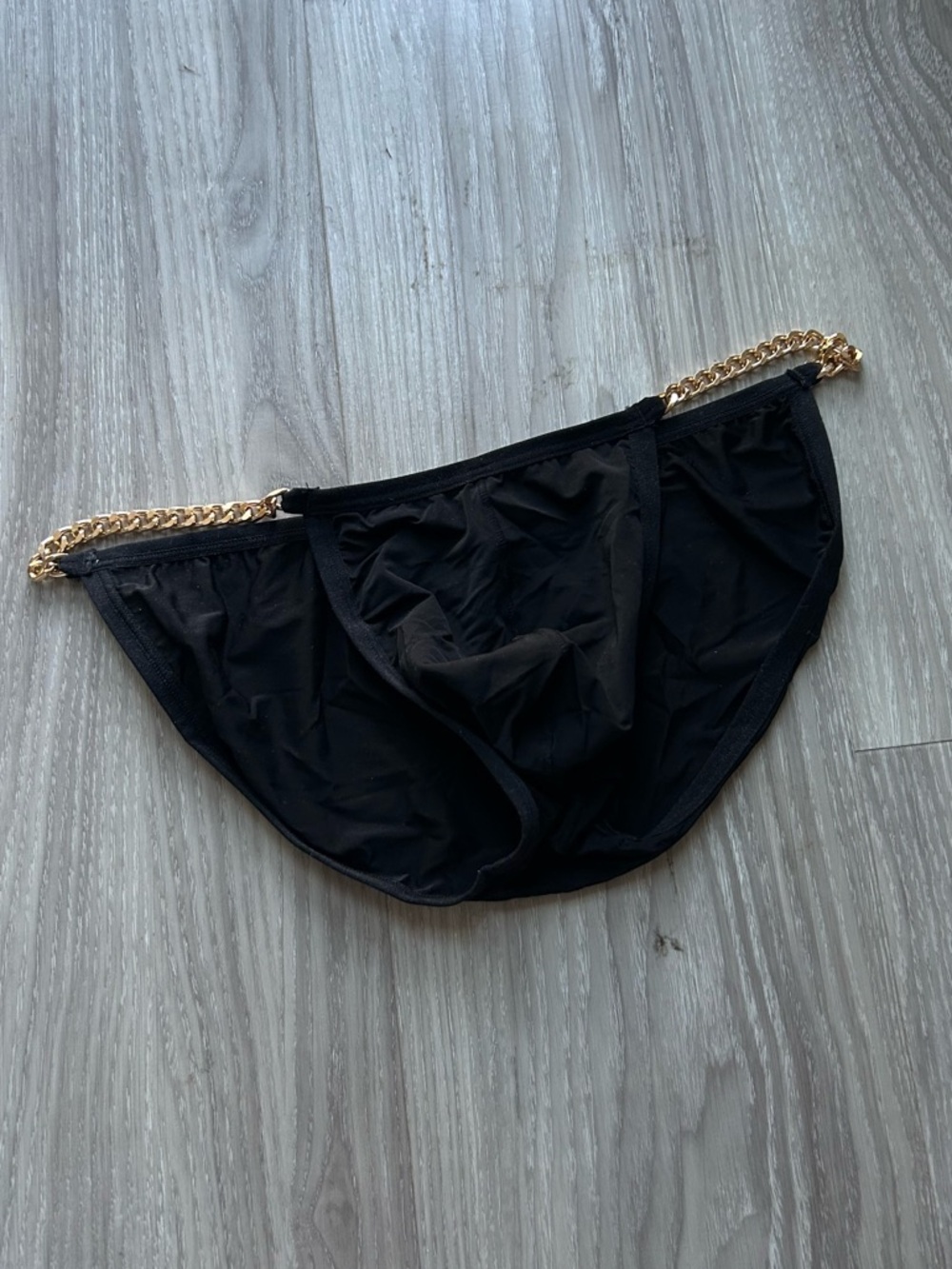 Premium Bikini Briefs with Gold Chain Detail in Classic Black / Onyx (Small)